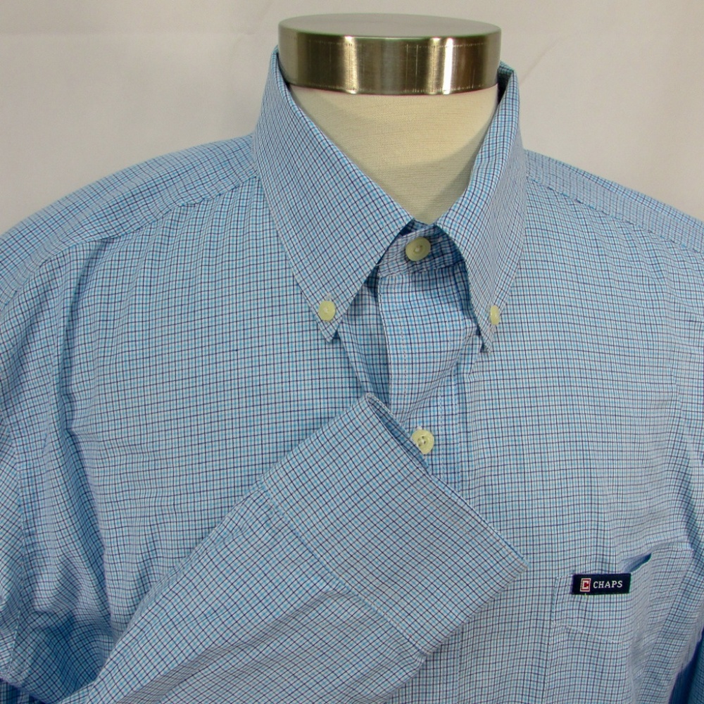 Chaps Mens Casual Collared Shirt Sz XL Blue White